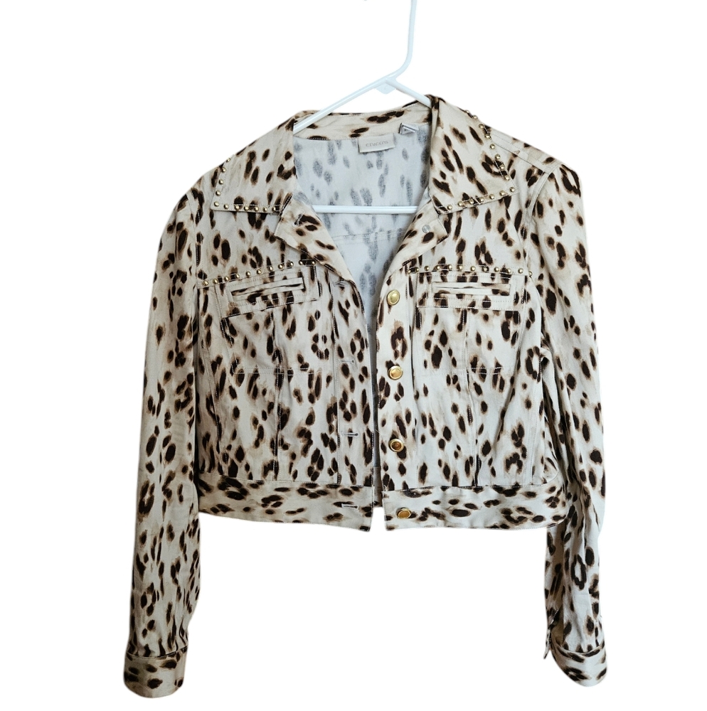CHICOS Leopard Crop Jacket Sz 1/ M/L